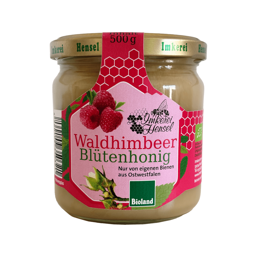 Ostwestfälischer Waldhimbeer-Blütenhonig im 500 g Glas